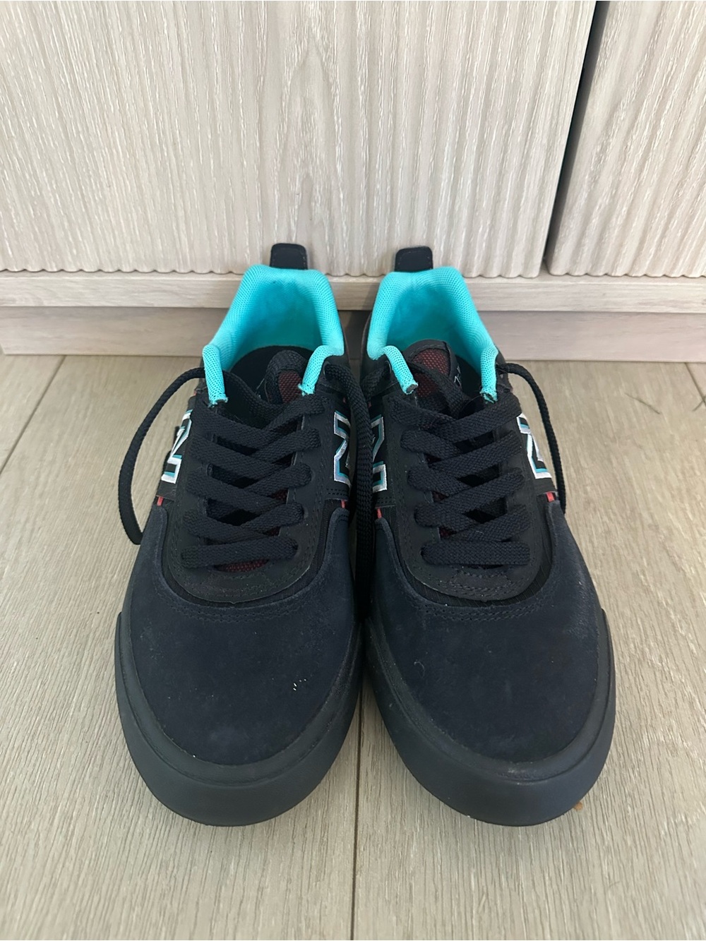 Kids Black Sneakers with Teal Lining